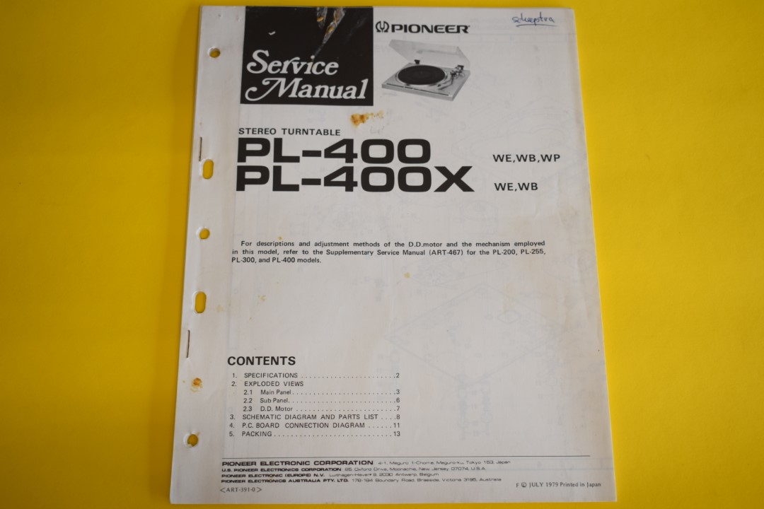 Pioneer PL-400/PL-400X Turntable Service Manual  			